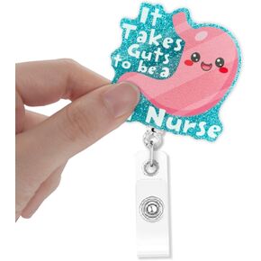 It Takes Guts to Be A GI Nurse Badge Reels Retractable Glitter with Clip, Funny Badge Holder Gift for Gastroenterology Nurse Gastroenterologist Gastro Technician, GI Nurse Gift for Women