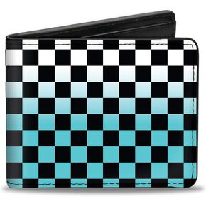 Buckle-Down Men's Wallet, Bifold, Checker Black Ombre Turquoise, Vegan Leather, 4.0" x 3.5"