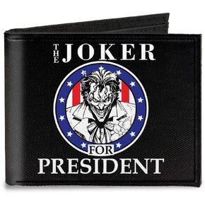 Buckle-Down Canvas Bi-fold Wallet-The Joker for President Seal Black/w