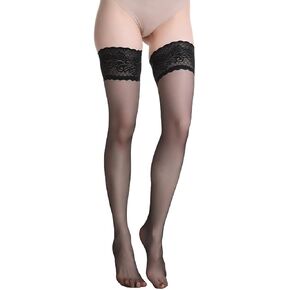 Lace Top 15D Nylon Thigh High Stockings Antiskid Silicone Top Stay Up Tights for Women