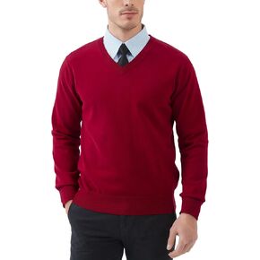 Kallspin Men's V Neck Sweater Pullover Pure Cotton Regular Fit Long Sleeve Knitting Sweaters