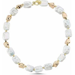 18K Gold Vermeil Siren Baroque Pearl Necklace for Women, Fresh Water Cultured Genuine Pearl