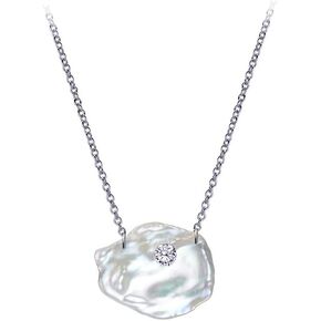 Lustrous 16x20mm White Baroque Freshwater Cultured Pearl Pendant Necklace for Women in Sterling Silver Cable Chain, 18"
