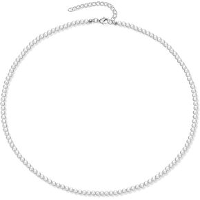 4/6/8 mm Pearl Choker Necklace for Women, 36L Stainless Steel White AAA+ Pearl Necklace | Freshwater Pearl Necklaces for Women | Dainty Women's Pearl Strand Necklaces for Wedding