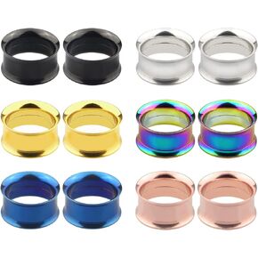 12 Pieces Multi Colors Stainless Steel Double Flare Screw Fit Ear Gauges Tunnel Plugs Expander Eyelet Stretcher Piercing Jewelry 6g-1 inch