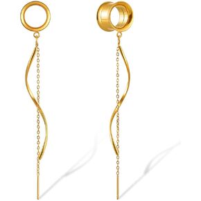 1 Pair Double Horn Chain gauges Earrings Dangle Plugs Tunnels Hypoallergenic Stainless Steel Ear Gauges 00G 8mm-25mm (0G-1") Body Piercing Jewelry