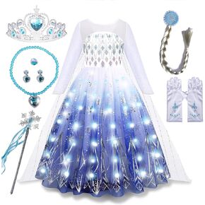 Light Up Girls Halloween Costume Snow Princess Dress Ice Christmas Costumes Toddler Kids Costume with Accessories
