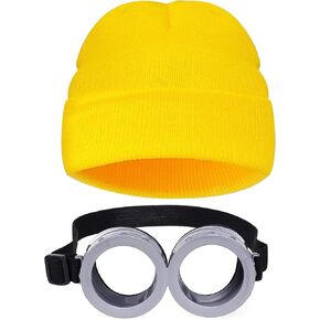 Steampunk Goggles Glasses and Yellow Beanie Knit Hat Cosplay Costumes Accessories for Halloween Dress Up Party