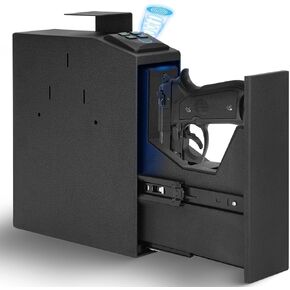 Pistol Safe with Biometric Fingerprint for Truck, Desk, Bedside, Wall, Biometric Pistol Safe with Fingerprint, PIN Code, KEY Access, Auto Sliding Door Gun Safe Box in Kuwait