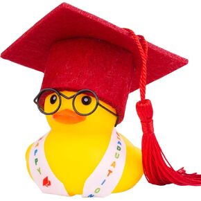 Graduation Duck Car Ornament Yellow Rubber Duck Car Dashboard Decor with Mini Graduation Hat Sash Glasses
