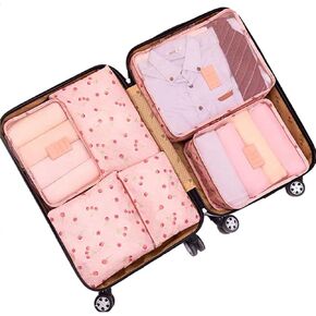 Travel Packing Cubes Lightweight, 6 Set Luggage Organizers for Suitcase,Travel Accessories Bags for Clothes Shoes Cosmetics Electronics Toiletries.(Pink Cherry)