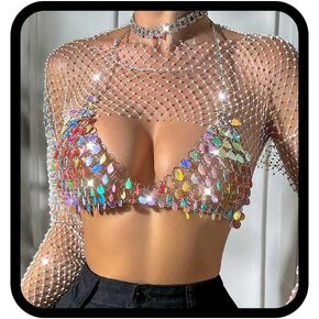 TWINKLEDE قوس قزح الجسم سلسلة أعلى قزحي الألوان شل الصدرية سباركلي بيكيني سلسلة مثير الصيف الشاطئ حزب قمم للنساء in Kuwait