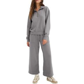 Herseas Women 2 Piece Outfits Zip Up Sweatsuit Casual Wide Leg Tracksuit Lounge Matching Sets