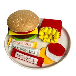 Hamburger & Side Dishes Full Set/Pretend Play/Felt Food For Toddlers & Kids/Montessori/Educational Kitchen Toys/Role Play