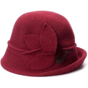 Womens Retro Upturn Brim Wool Blend Cloche Church Wedding Hat A474