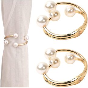 2 PCS Metal Pearls Curtain Tiebacks Spring Closure Curtain Holders No Drilling No Hooks Draperies Tie Backs Curtain Holdbacks Gold