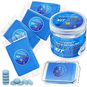FiveJoy Car Clay Bars Auto Detailing Kit - Premium Grade, 5x100g Clay Bars, 10 Lubricant Tablets, Resealable Plastic Bottle & Small Storage Box - Eco-Friendly & Safe