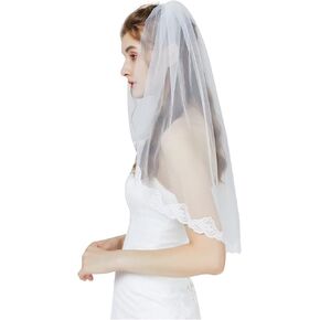 BEAUTELICATE Wedding Bridal Veil 1 Tier Lace Veil For Women Bachelorette
