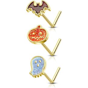 3PCS Halloween Nose Rings Studs for Women 20G Gold Nose Studs L Shaped Stainless Steel Nose Piercing Jewelry