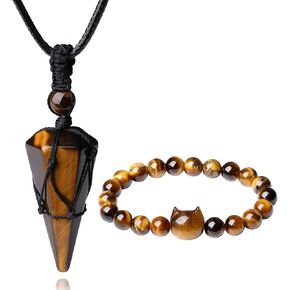 XIANNVXI Tiger Eye Healing Crystal Stone Pointed Necklace&Cat Bracelets Good Luck Bracelet Tiger Eye's Bracelet