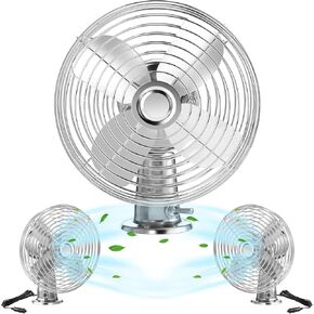 2 Pcs 12V 8 Inch Car RV Cooling Fan with 2 Speed Switch Heavy Duty Metal Fans with Cigarette Lighter for Cars Trucks Van RV Boat and Buses(Silver)