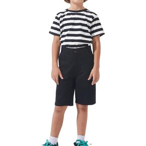 GRANDWISH Boys Chino Shorts, Kids Flat Front Twill Uniform Shorts, Black/Khaki/Navy, Size 6-14 (XS-XL)