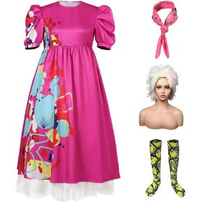 Weird Doll Costume Dress Wig Socks Scarf Adult Women Pink Doll Cosplay Outfit Fluffy Spiky Wigs Accessories