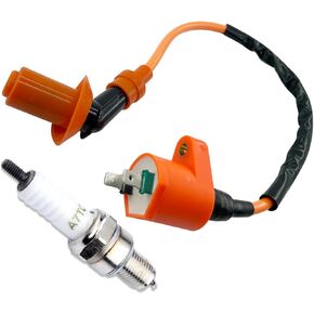 2 PCS Car Ignition Coil Spark Plug, GY6 50cc-90cc/110cc/125cc/150cc Four-stroke Engine High-voltage Ignition Coil, Safe Travel Accessories, for Cars, Motorcycles, Off-road Vehicles (Orange)