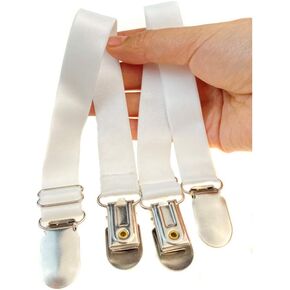 4PCS Double-Way Metal Adjustable Elastic Stocking Clip Duckbill Buckle Garter Belt Socks Fastener Clips Shirt Stays Holder Non-Slip Locking Clamps for Women's Sexy (White)