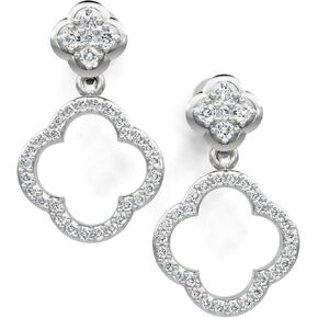 Genuine 925 Silver and White Zircon Dangle Clover Earrings - Hypoallergenic Trendy Diamond Women Jewelry Earrings Set - Jewelry Gifts for Wife
