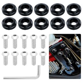 10PCS Aluminum Bumper Fender Washer M6 T6 Grade CNC Billet Engine Bay Dress Up Kit (Black)