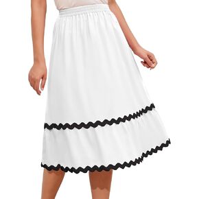 DRESSTELLS Midi Skirts for Women High Waisted Summer A-Line Flowy Swing Skirt Casual Beach Skirt Dress 2024