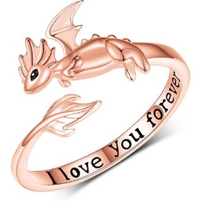 خواتم التنين للنساء 925 الفضة الاسترليني لطيف قابل للتعديل التنين الدائري المفتوح لفتاة أحبك للأبد التنين المجوهرات هدية (الذهب الوردي) in Kuwait
