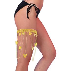 deladola Thigh Garters Adjustable Leg Garter Gold Circle Tassel Sequin Leg Chain Rave Party Festival for Women and Girls