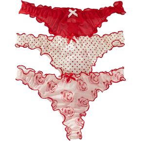 Verdusa Women's 3 Pack Lettuce Trim Bow Thong Panties Low Waist Underwear