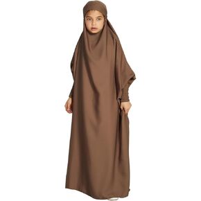 IBTOM CASTLE Girls Muslim Prayer Dress Long Sleeve Full Cover One Piece Hijab for Kids Kaftan Dubai Islamic Abaya Modest Robe in Saudi Arabia