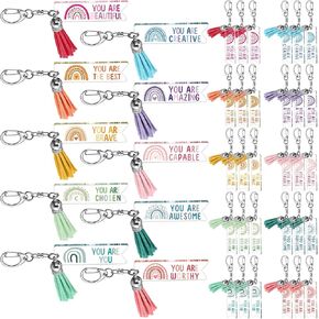 Unittype 30 Pcs Inspirational Keychains Bulk Back to School Gift Rainbow Clear Acrylic Keychain for Teacher Student Employee