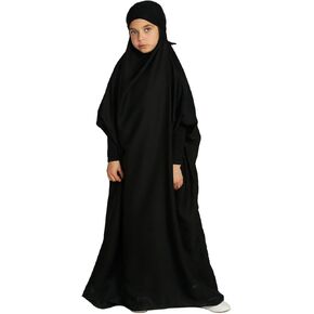 IBTOM CASTLE Girls Muslim Prayer Dress Long Sleeve Full Cover One Piece Hijab for Kids Kaftan Dubai Islamic Abaya Modest Robe