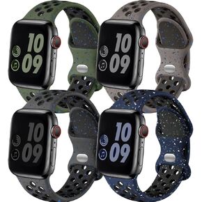 Adorve Compatible with Apple Watch Band 41mm 40mm 38mm for Women Men, 4 Pack Silicone Sport Replacement Wristband for iWatch SE Series 9 8 7 6 5 4 3 2 1, Anthracite/DarkBlue/ArmyGreen/Olivegrey, S/M