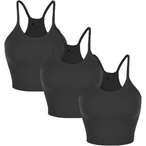 3-Pack Women’s Seamless Crop Top Ribbed Camisole No Padding Racerback Tank Tops