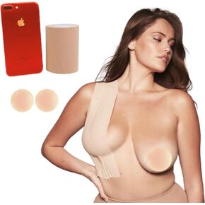 Boob Tape Boobytape DDD Breast Lift Reusable Nipple Covers Body Shapewear Bra Backless Waterproof Sweat-Proof Bob Beige 4" Wide