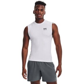 Under Armour HeatGear Men's Compression Sleeveless T-Shirt White/Black, Large Tall