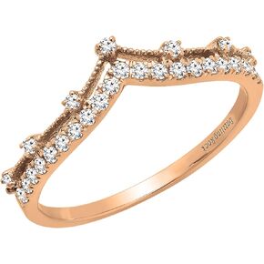 Dazzlingrock Collection Round White Diamond Beaded Chevron Wedding Band for Women (0.25 ctw, Color I-J, Clarity I1-I3) in Gold