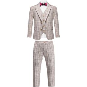 Boys Tuxedo Suit Dress 3 Piece Plaid Clothes Graduation Wedding Formal Outfit Kids Suits for Teenage Boys