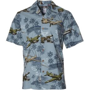 Men's Fighter Airplane Island Haiwaiian Shirt