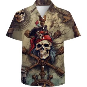 Cool Skull Mens Funny Hawaiian Shirts 3D Graphic Button Down Short Sleeve Tropical Holiday Beach Aloha Shirt, X-Large