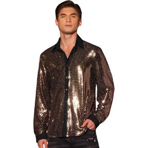 Lars Amadeus Sequin Shirt for Men's Long Sleeves Button Down Disco Party Metallic Shiny Shirts