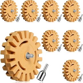 Geelin 8 Pcs Wheel Car Decal and Sticker Removers 4 Inch Adhesive Removal Tool Heavy Duty Rubber Eraser Wheel with Drill Adapter for Car Motorcycle Remove Adhesive Sticker Pinstripe Vinyl(0.98 Inch)