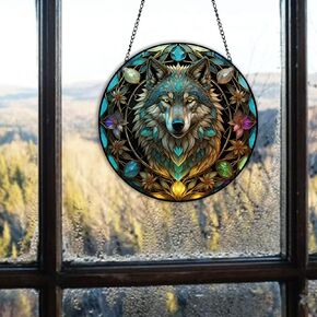 Jungle Wolf Window Hangings Acrylic wild animal Suncatcher Stained Glass Panels Wall Decor For Indoor, Ideal Housewarming Gift Home Decor For Mom Grandma Wife Teacher