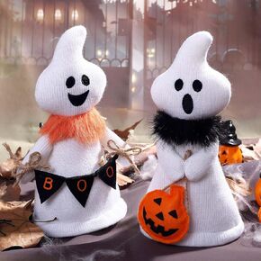 Halloween Decorations Indoor 10.6inch Ghosts Plush Stuffed Animal Hold Pumpkin Boo! Halloween Inside Party Home Table Tired Tray Decor Gifts for Kids Girls